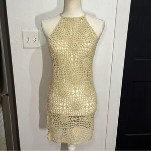 Olivaceous Ivory Floral Crochet Mini Dress Beach Cover Small